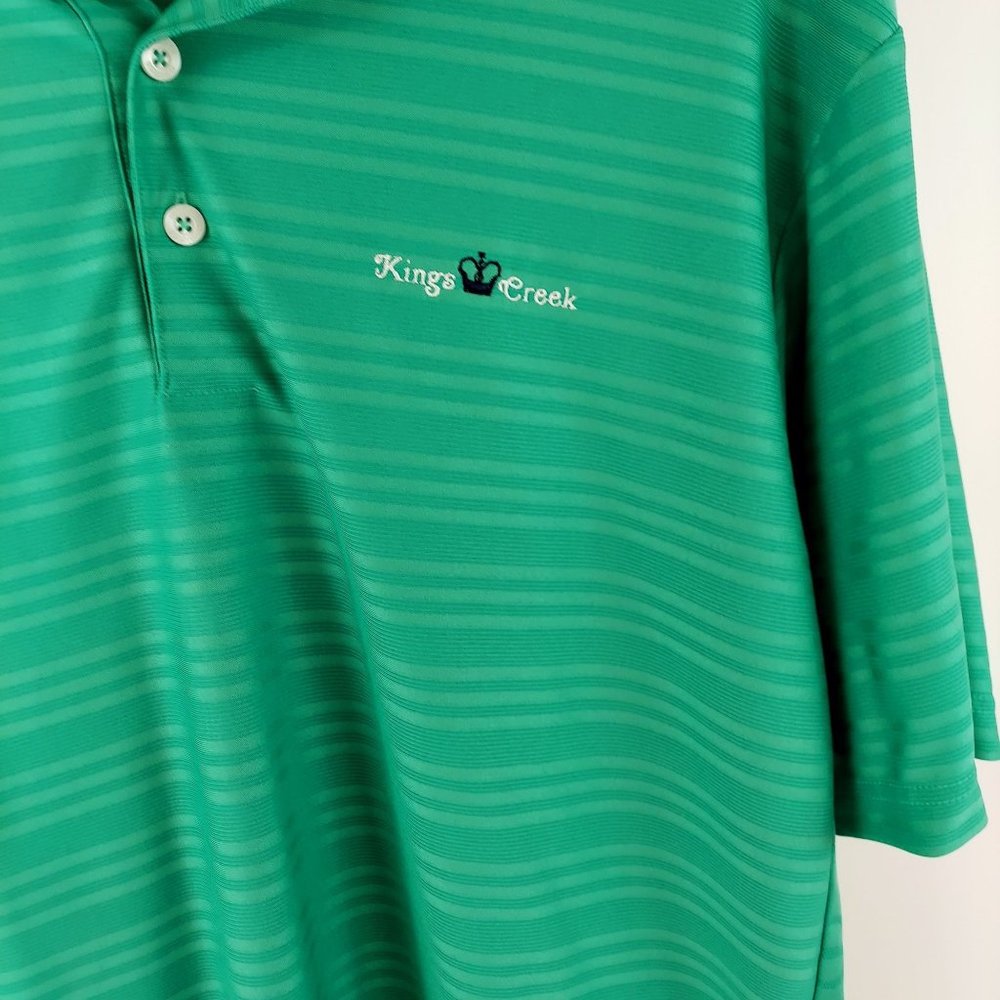 Adidas Golf Polo Shirt Men's Sz L Green Striped ClimaCool Kings Creek Logo - Picture 4 of 8